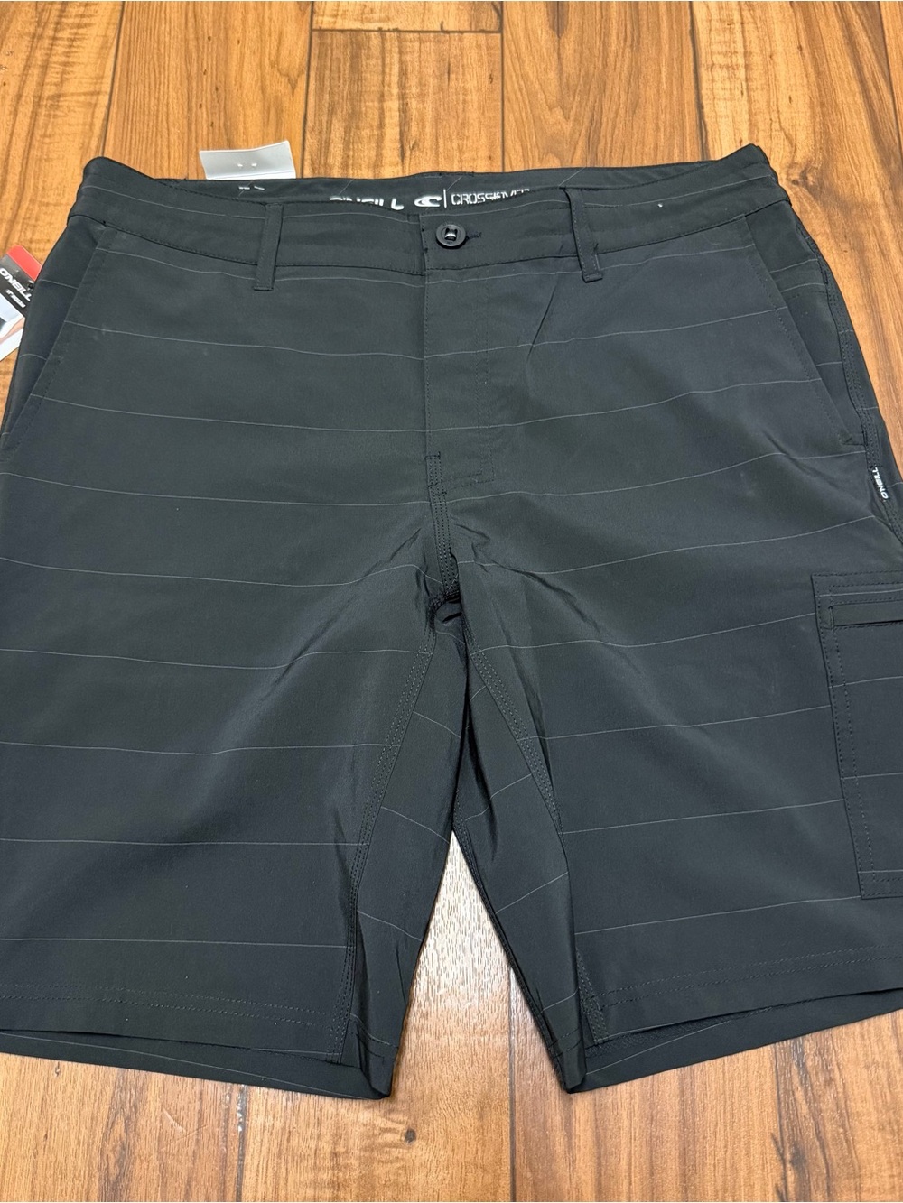 NEW ONeill Crossover Hybrid Shorts Mens 34 Black Striped Quick Dry Casual Travel